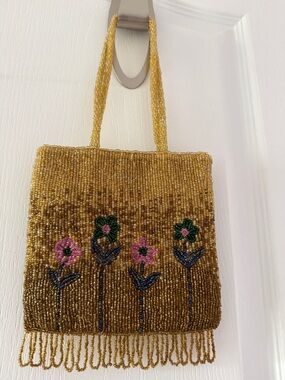 Gold Beaded Floral Evening Bag